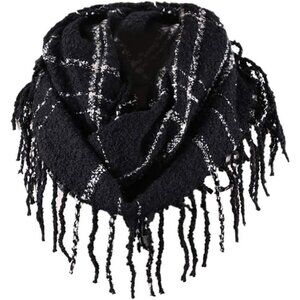 Women's dull Black Scarf Winter DoubleLayer Neck Warmer Knit Fleece Lined Circle